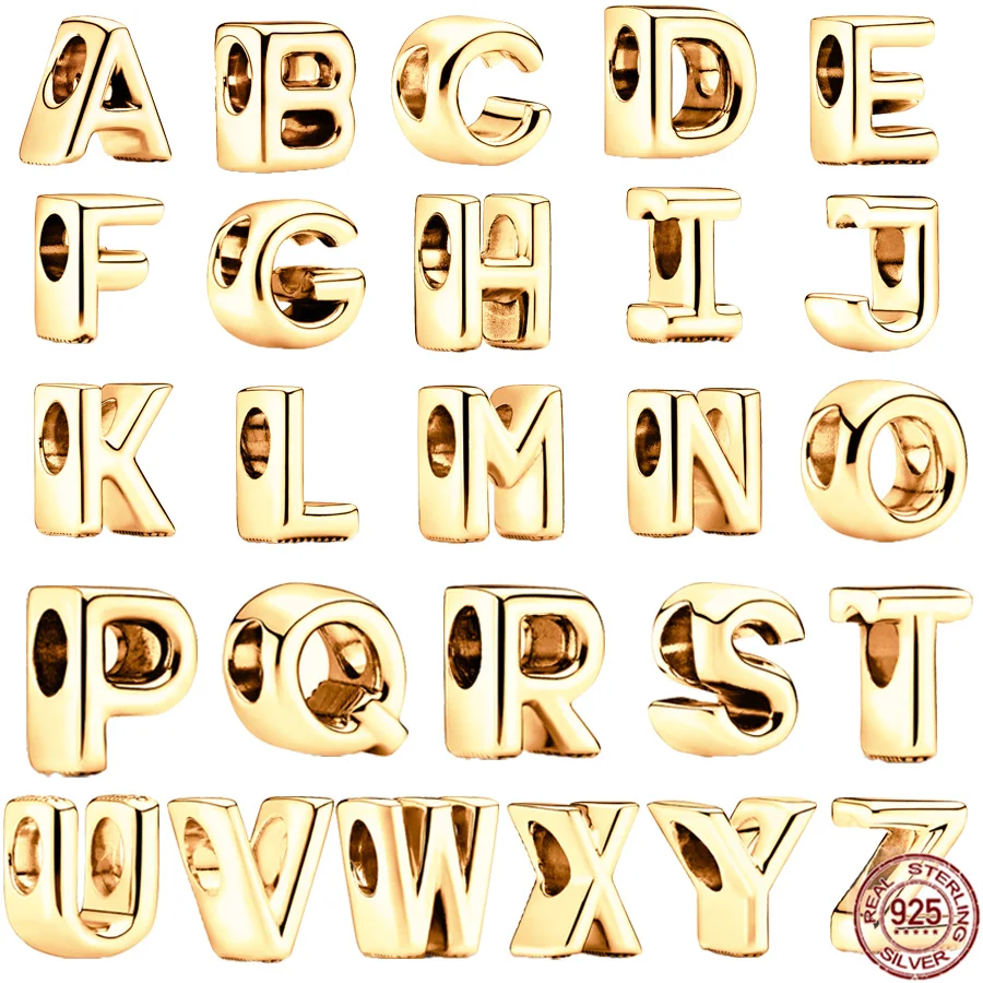 

Gold Plated 925 Sterling Silver 26 Letters A - Z Alphabet Charm Bead Fit Original Pandora Bracelet Bangle DIY Women Jewelry Gift