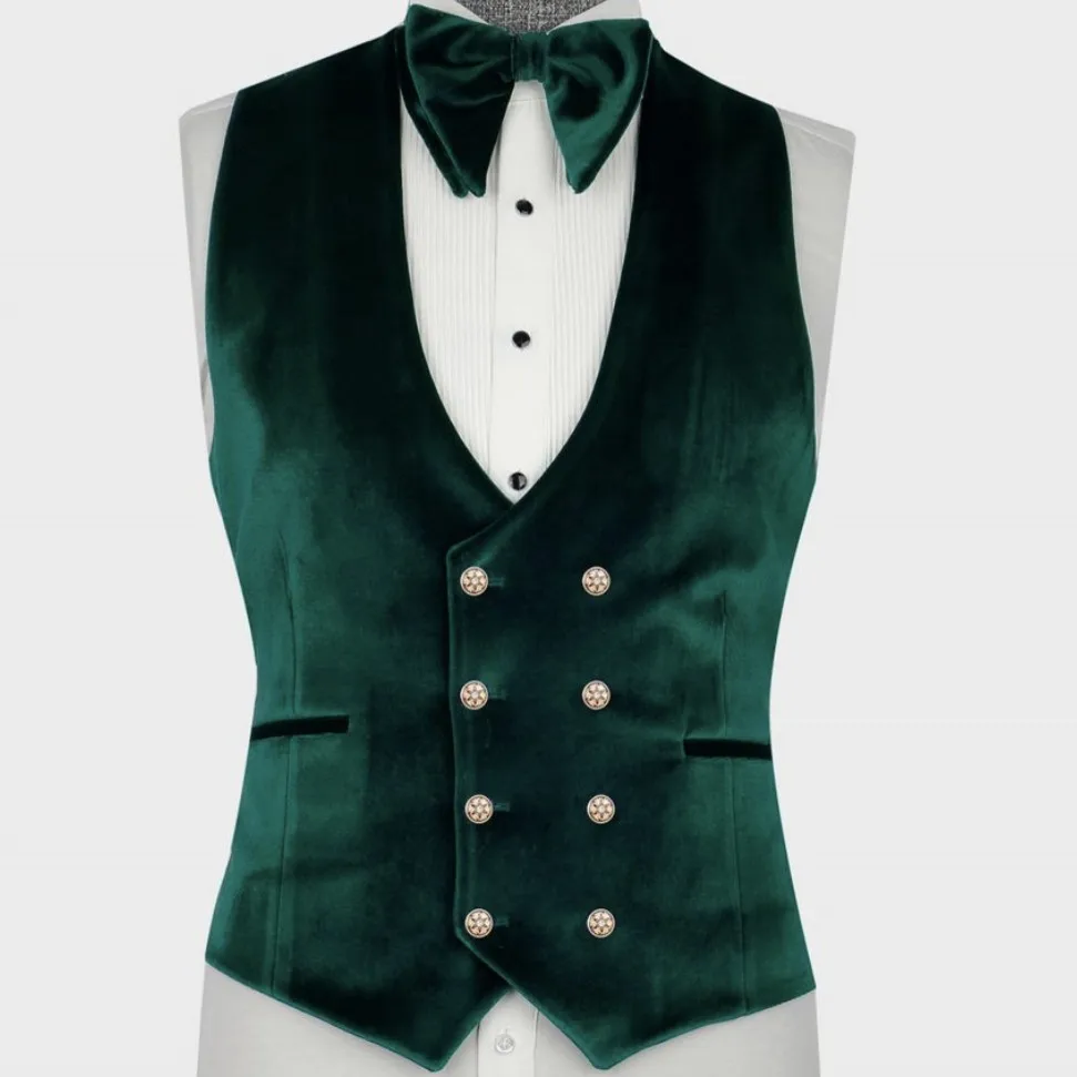 Green Velvet Groom Vests For Wedding Tuxedos Party for Men Attire Groomsmen Waistcoat Dress Prom Business Dinner