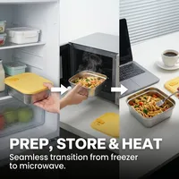 Boîte de conservation alimentaire pour réfrigérateur avec couvercle, empilable, hermétique, compatible micro-ondes, en acier inoxydable 304, boîte à lunch 4
