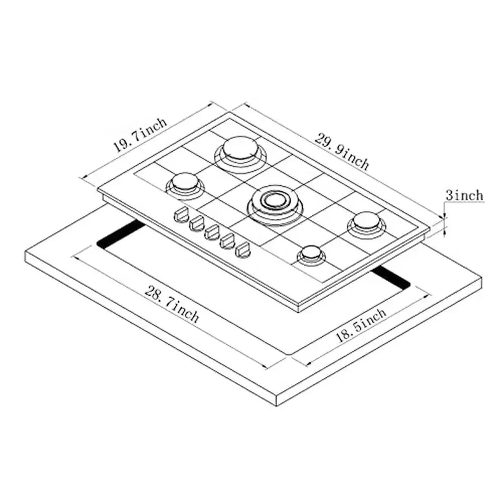 30" Stainless Steel 5 Burner Gas Cooktop LPG/NG Convertible Thermocouple Safety System Durable Cast Iron Burner Gas Stove Top 5