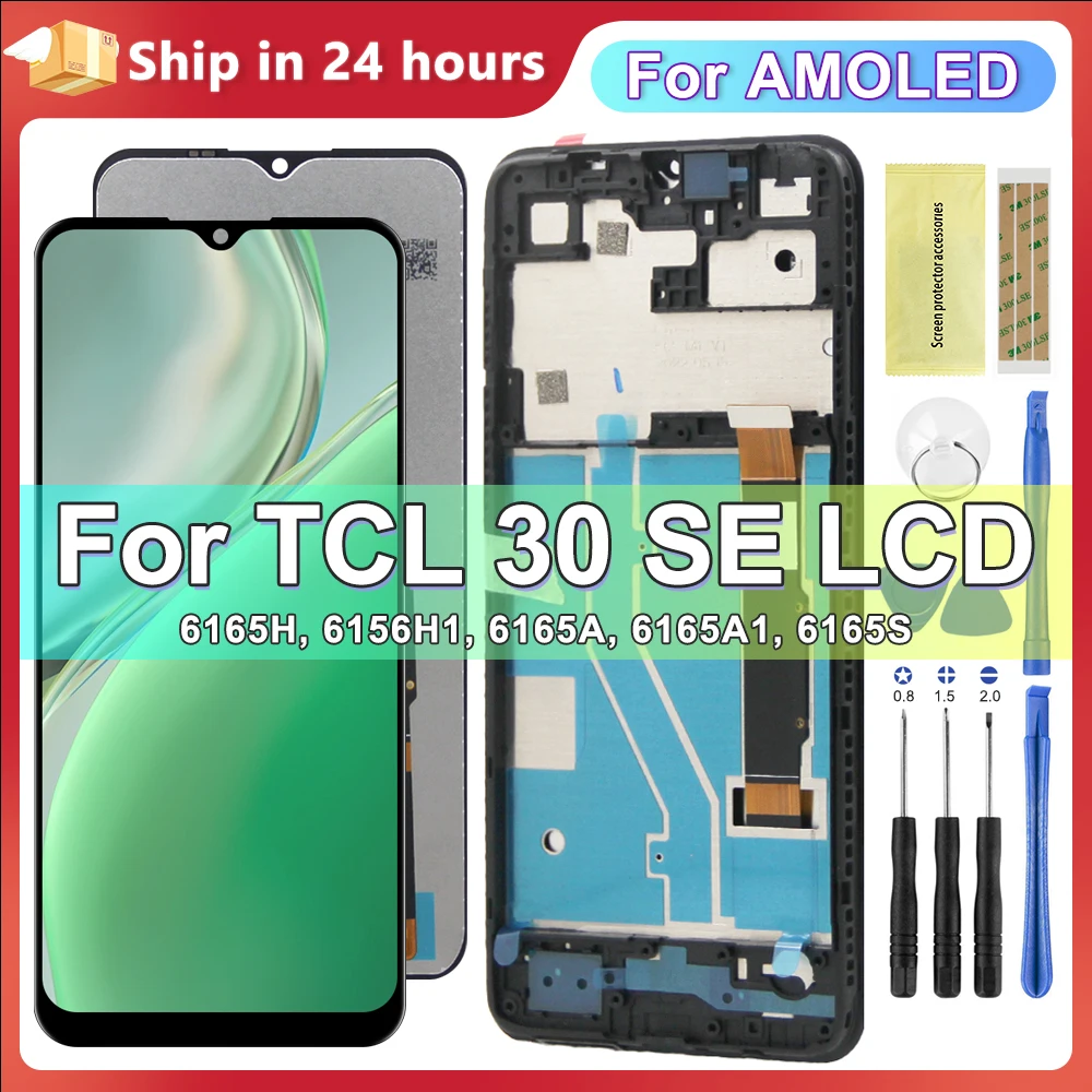 

6.52" Original For TCL 30 SE LCD Display Touch Screen Digitizer Assembly Replace TCL 30 SE 6165H, 6156H1,6165A Screen With Frame