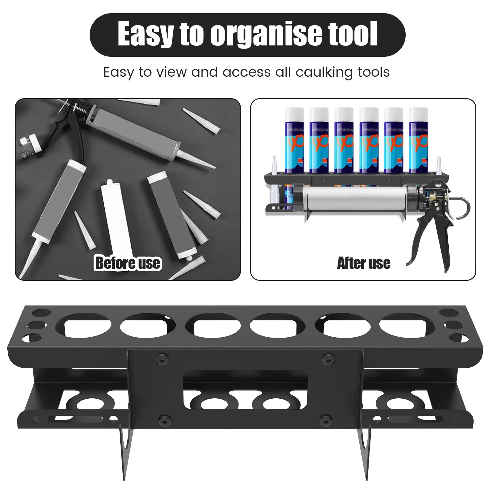 Caulking Tool Organizer Wall Mounted Storage Rack 6 Rack Holds For Garage & Workspace
