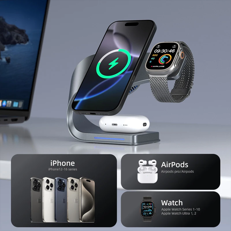 3 in 1 TEC Cooling Magnetic Wireless Charger Phone Stand For Magsafe iPhone 17~12 Pro Max Apple Watch Airpods Pro Fast Charging