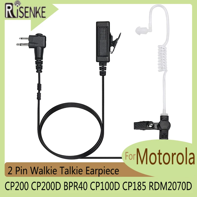 RISENKE-Two Way Radio Headset, Walkie Talkie, Compatible with Motorola CP200, CP200D, BPR40, CP100D, CP185, RDM2070D, 2 Pin two way radio headset walkie talkie accessories police earpiece compatible with motorola bpr40 cp100d cp185 rdm2070d