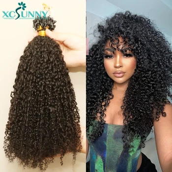 Microlink Hair Extensions Kinky Curly 12"-26" Micro Loop Human Hair Extensions Burmese Micro Ring Hair Extensions Human Hair 1
