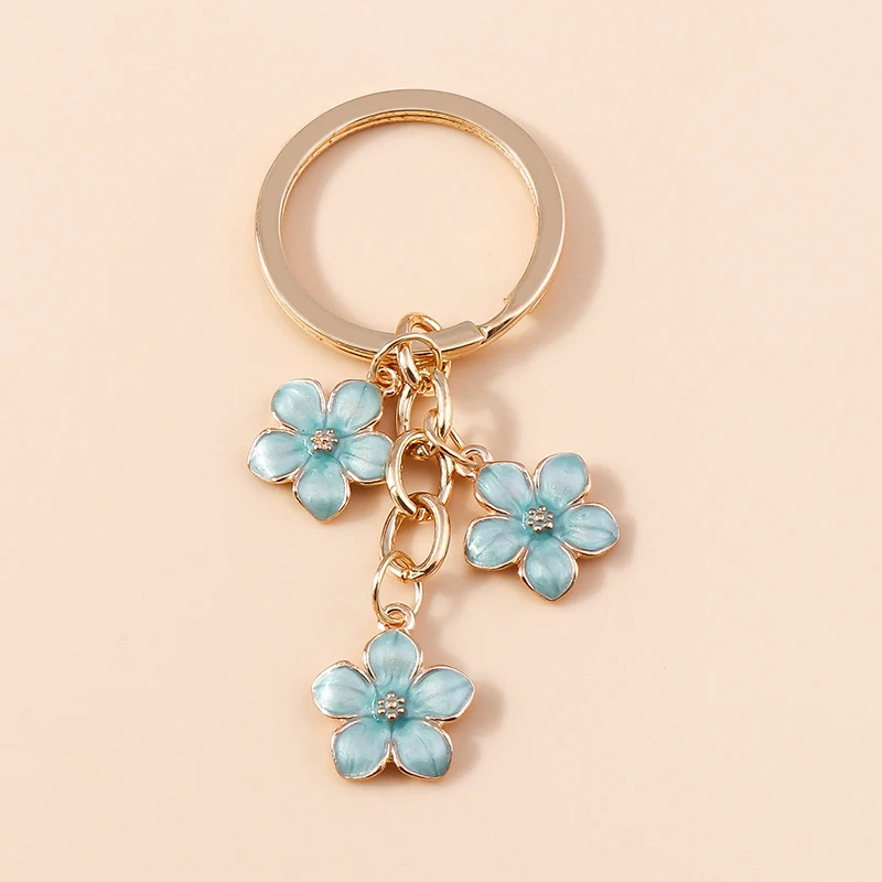 Aihua 40 Colors Cute Plant Keychain Enamel Sakura Flower Keyring
