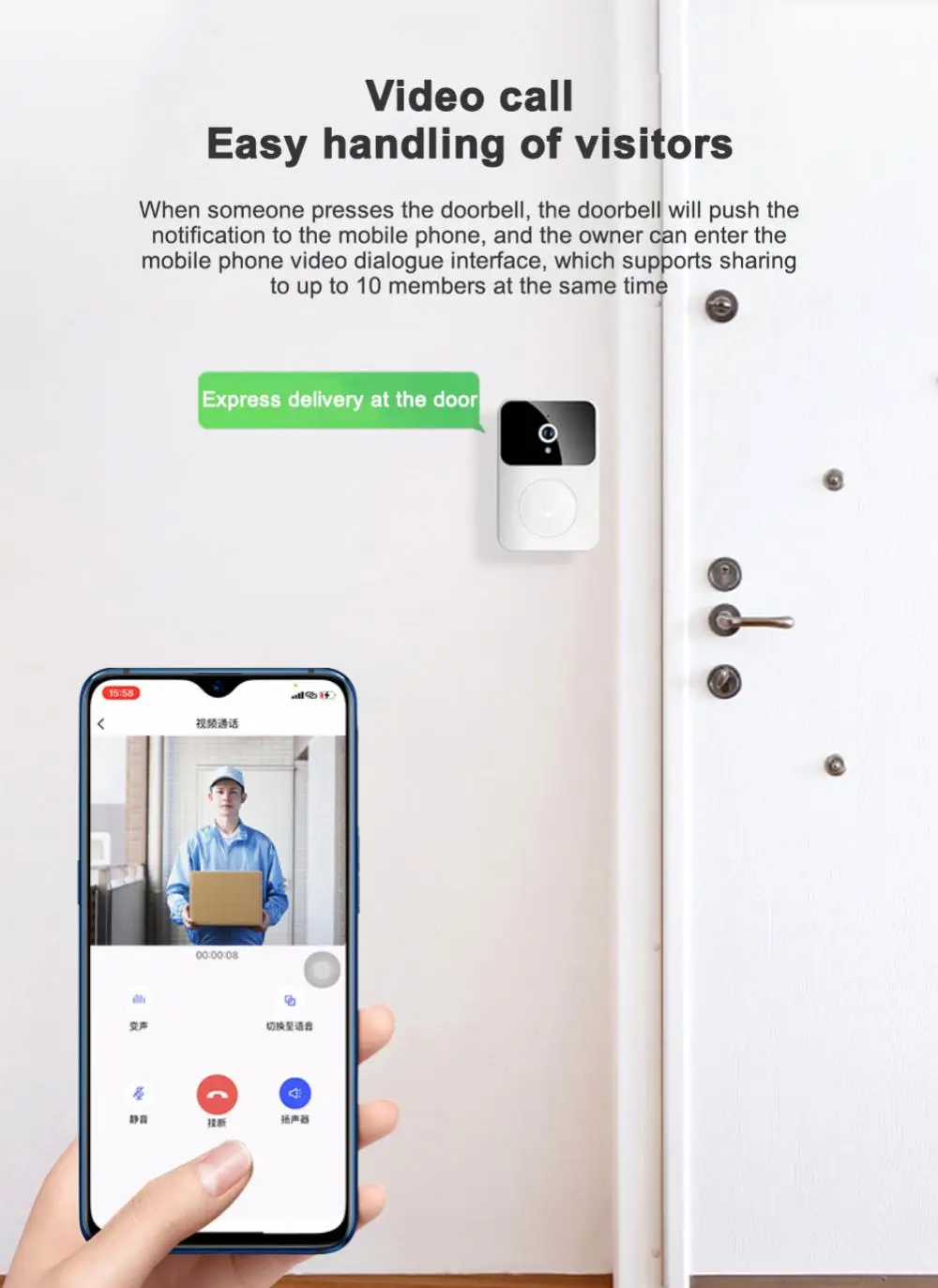 Wireless WiFi Doorbell With Camera Night Vision Waterproof 1080P HD Video Door Bell Smart Home Wireless Security Camera door intercom with camera