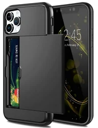 Sleek Cardholder Phone Case with Card Slots Cover - iPhon 13 Pro Max (Black)
