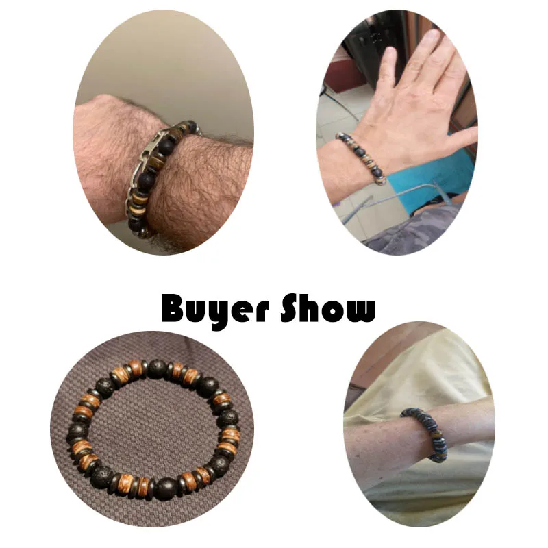 Natürliche Holz Armband Homme Schwarz Hämatit Stein Perlen Armband Männer Zubehör Casual Schmuck Tiger Augen Vulkanische Armband – Detail 4