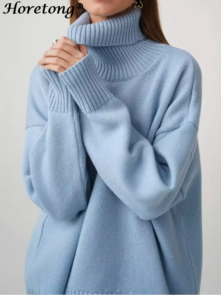 

Horetong Women's Sweater Solid All-match Turtleneck Long Sleeve Pullover 2022 Autumn Winter Fashion Casual Loose Knitted Jumpers