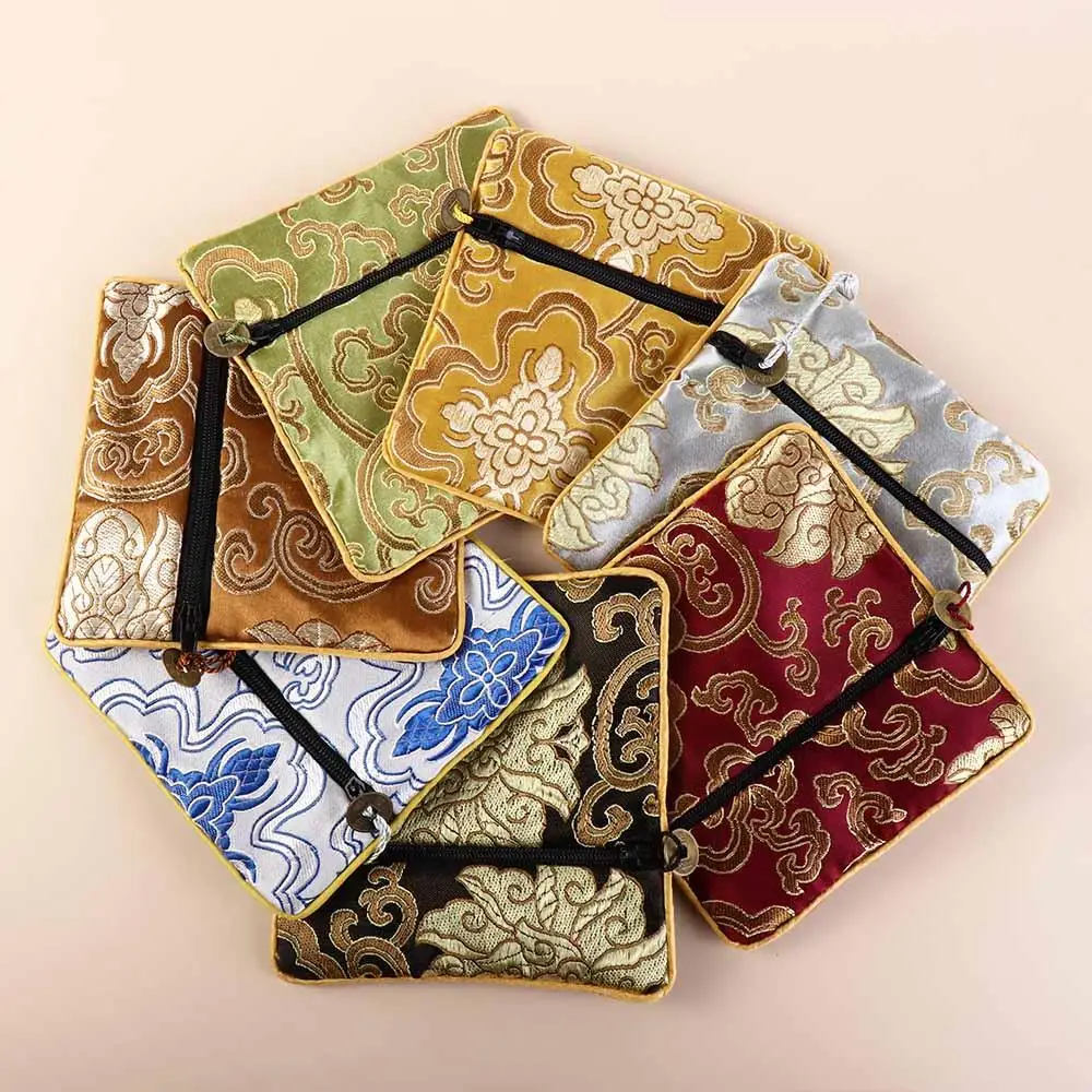 Pouch Embroidery Flower Pattern Zipper Bag Brocade Pouch Jewelry Storage Bag Silk Jewelry Organizer Chinese Style Coin Purse