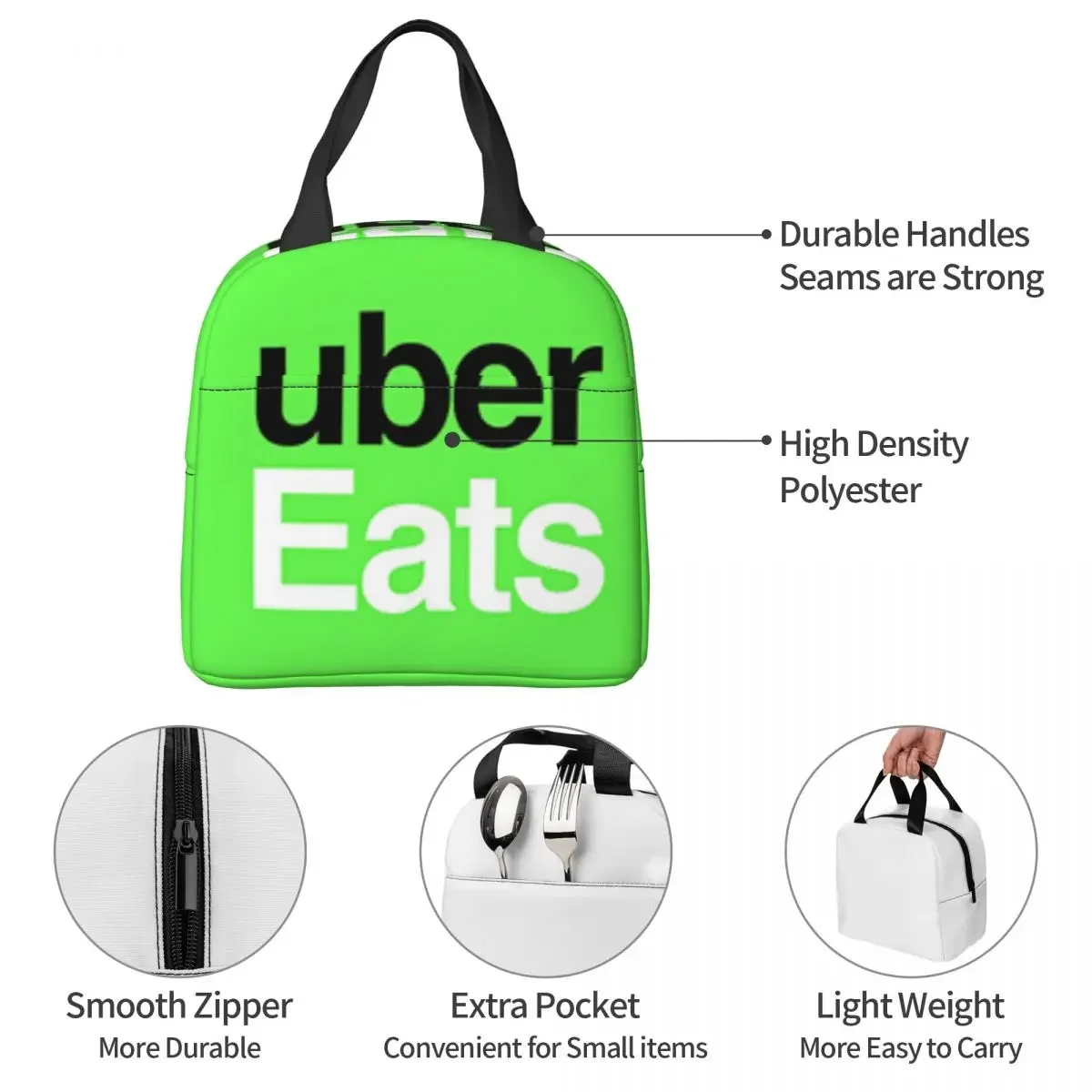 Ubereats 단열 점심 도시락 가방, 휴대용 피크닉 가방, 열 냉각기 도시락 토트, 여성 직장 어린이 학교