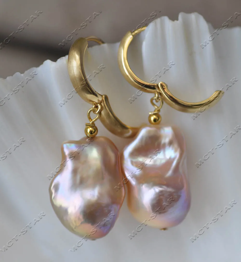 

Z13125 24mm Pink Lavender Baroque Keshi Reborn Pearl Dangle Earring CZ Custom jewelry