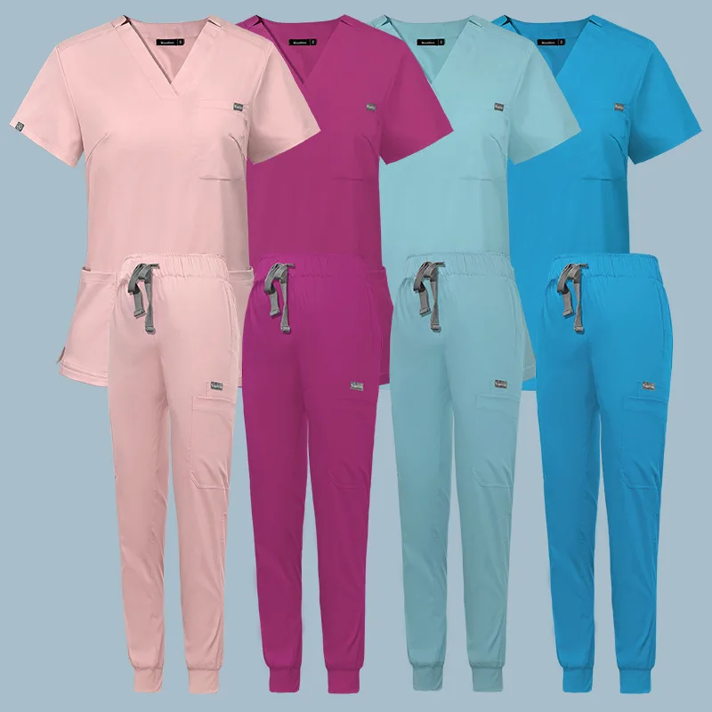 

Hospital Surgical Clothes Summer Elastic Brush Hand Clothing Short Sleeve Tops+Pants Scrubs Set Pet Beauty Salon Nurse Uniforms