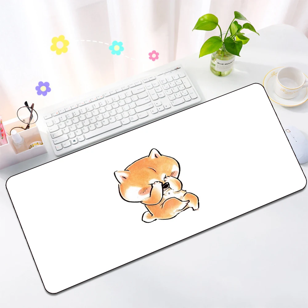 

Mouse Pad Cute Shiba Inu Anime Cartoon Kawaii Corgi Puppy Mousepad Large Size White Table Mat Gaming Mouse mat Xxl 80x30CM Csgo