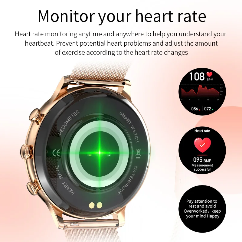 AMOLED Smartwatch Bluetooth Call Smart Watch Women Blood Pressure Oxygen Monitor Relojes Inteligentes Waterproof Smartwatch+Gift
