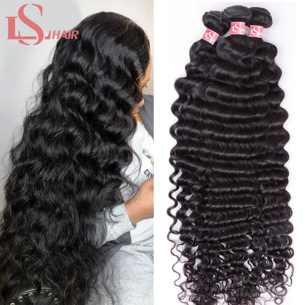 

LS Loose Deep Wave пряди бразильские человеческие волосы Deep пряди Remy 1/3/4/шт. Партия Свободные натуральные черные 100% человеческие волосы для наращивания