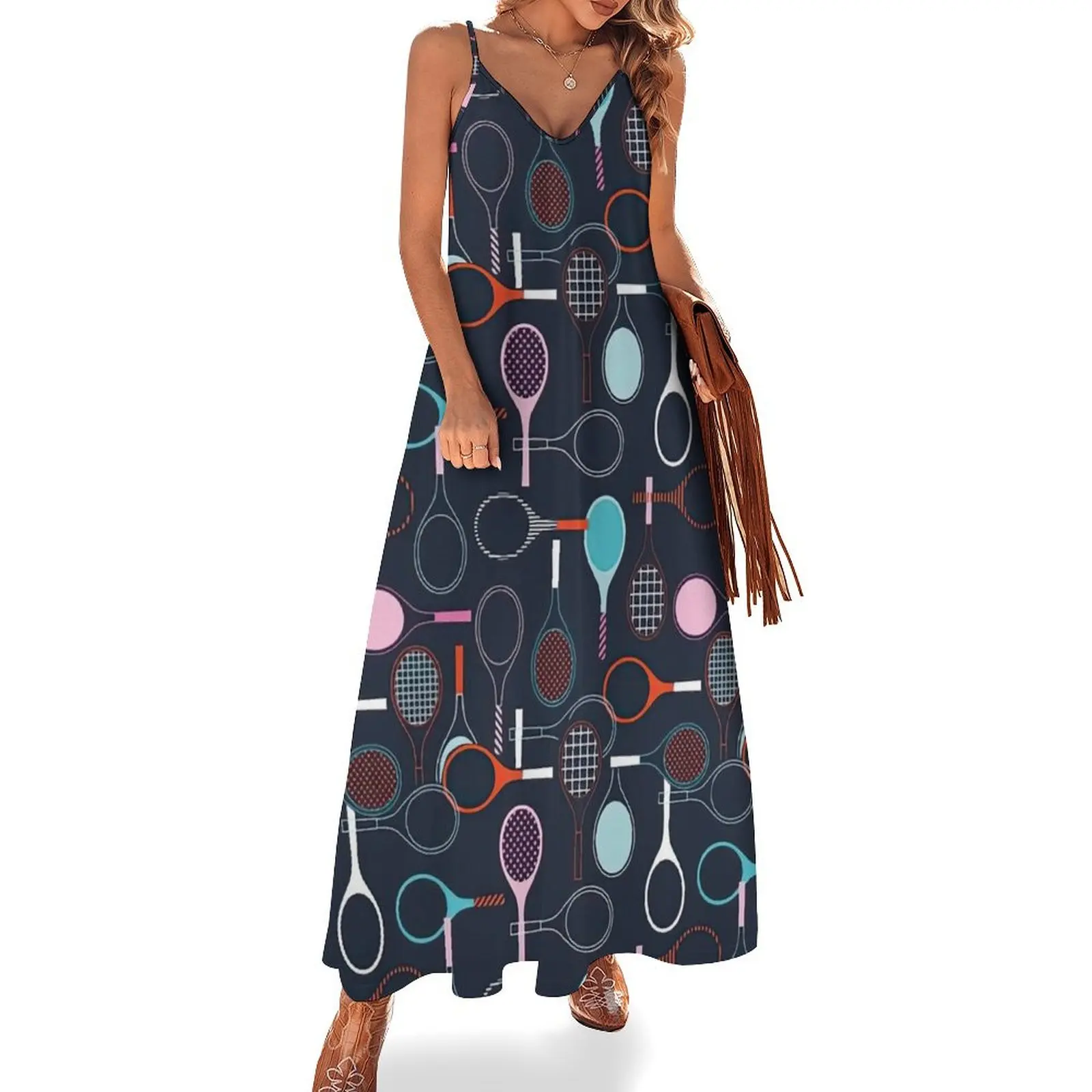 Tennis Racquet and ball Sleeveless Dress long dress women summer dresses for official occasions