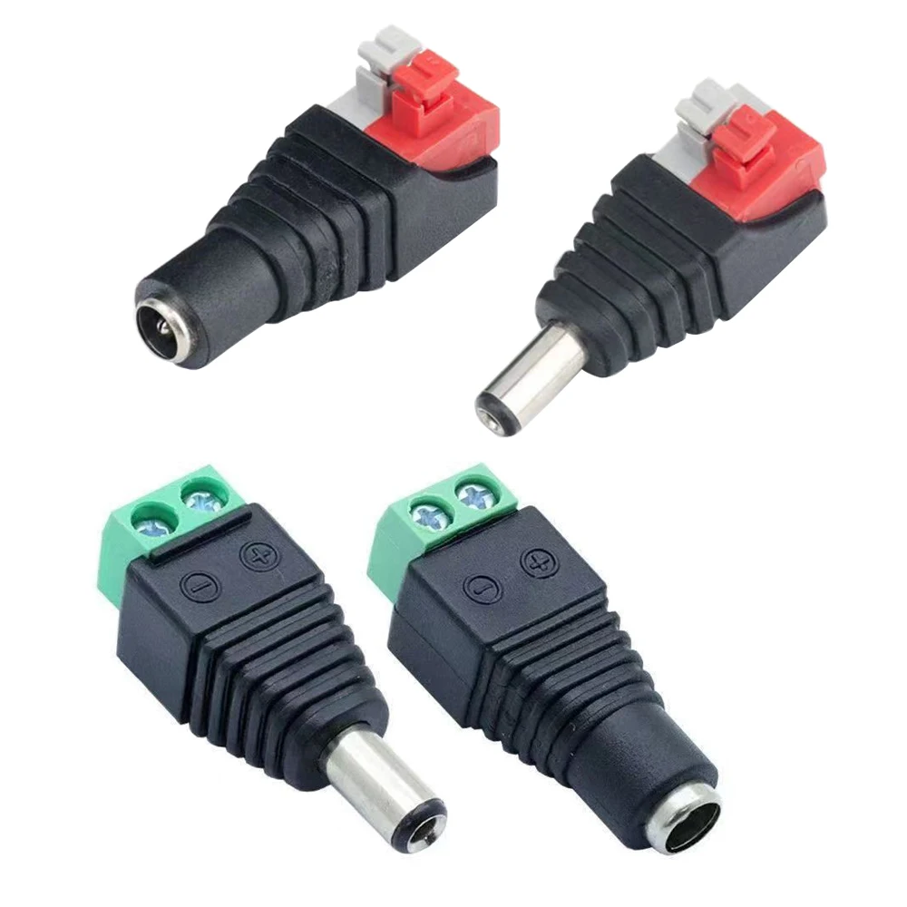 DC Female Power Connector 5.5*2.1MM Solderless DC Male Conversion Terminal Push Type Non-push Type For LED/Monitoring Camera