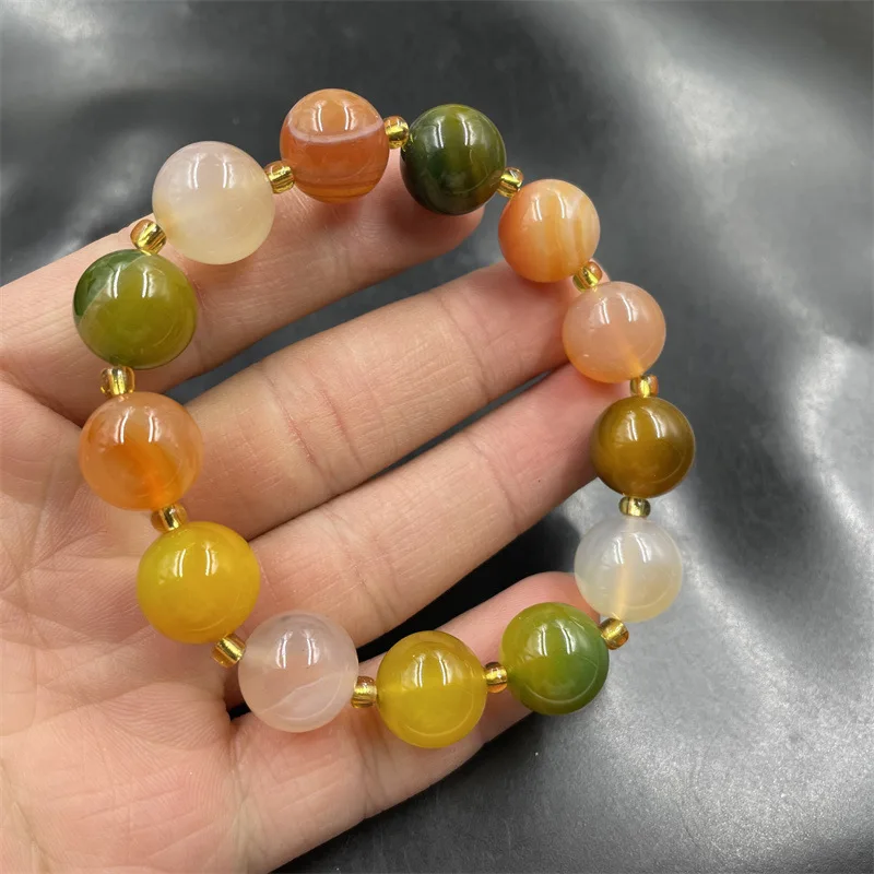 

Мужской и женский браслет из агата с цветными шариками и деревянными бусинами 14 мм