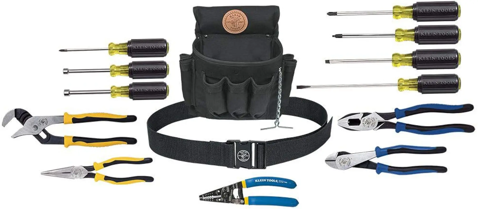 Klein Tools 92914 Tool Kit, Tool Set Includes Basic Tools, Pouch and Belt for Journeyman, Linesman, Professionals and Homeowners