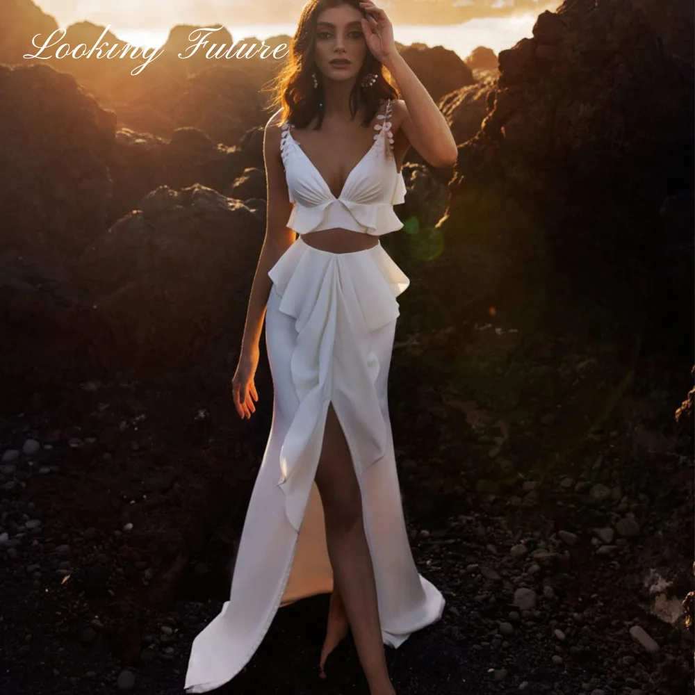 

Morden Satin Mermaid Wedding Dresses V Neck Sleeveless Bridal Gowns Simple Pleat Plain Long Train Vestido de Novia Custome Made
