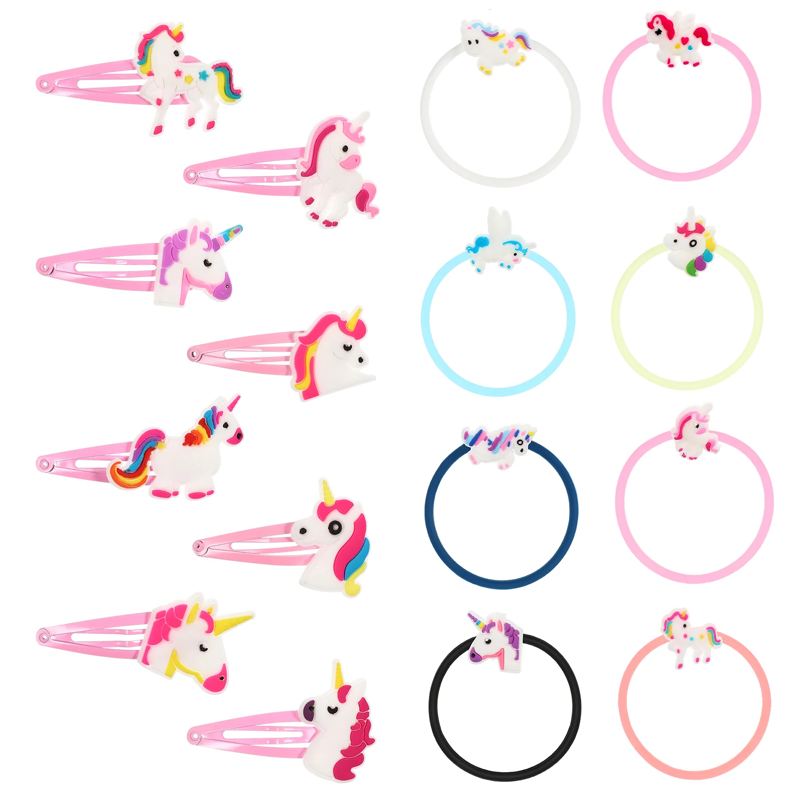 

16pcs Cartoon Unicorn Headwear Girls Hair Clips Unicorn Bracelet Children Headdress Ponytail Hair Rings