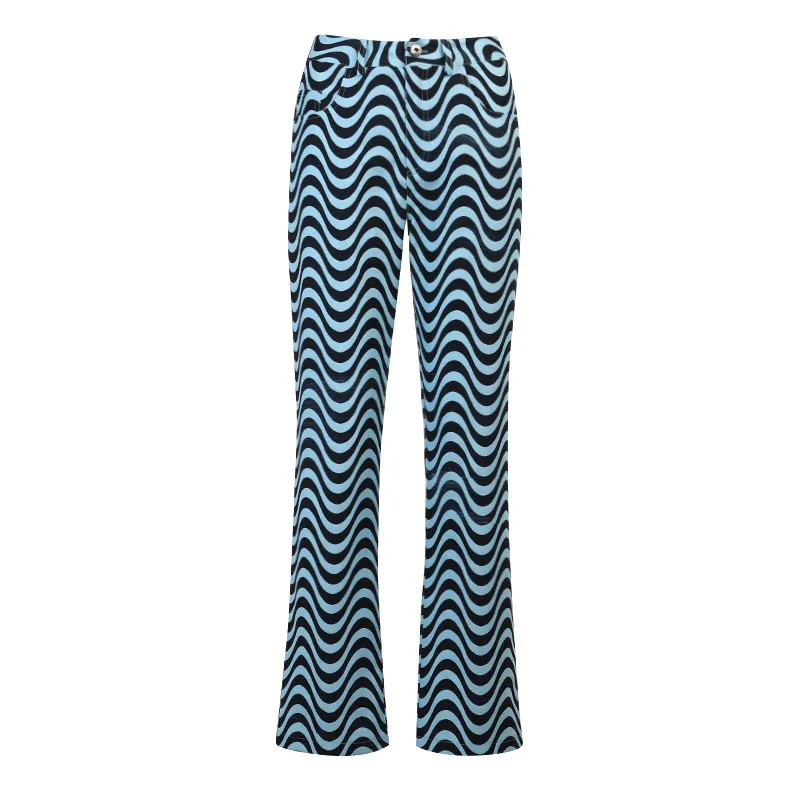 Wave Pattern Casual High Waist Pants Street Style Trend Women's Pants Simple Casual Pants Women's 2024 Fall New Straight Pants