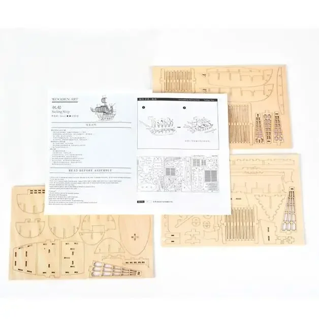 DIY  Sailing Ship Toys 3D Wooden Puzzle Toy Assembly Model Wood Craft Kits Desk Decoration for Children Kids - 3