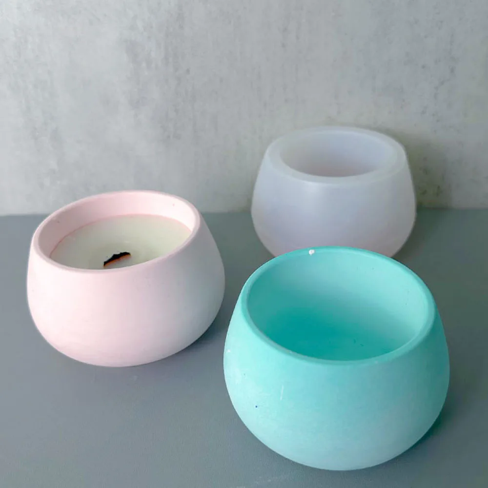 Round Candle Jar Silicone Mold DIY Storage Box Craft Ornament Making Plaster Epoxy Resin Concrete Vase Casting Molds Home Decor