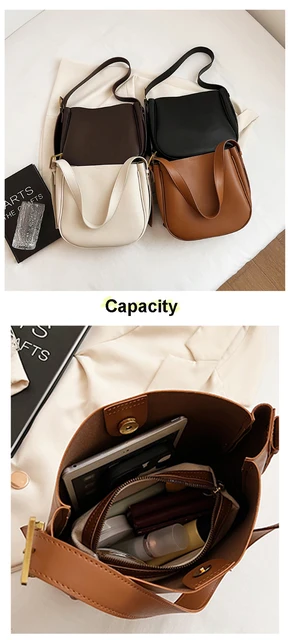 QWZNDZGR Fashion Bucket Shoulder Bag High-capacity Women Crossbody Tote Bag  Wide Strap Female Messenger Bags Lady Soft PU Leather Handbag