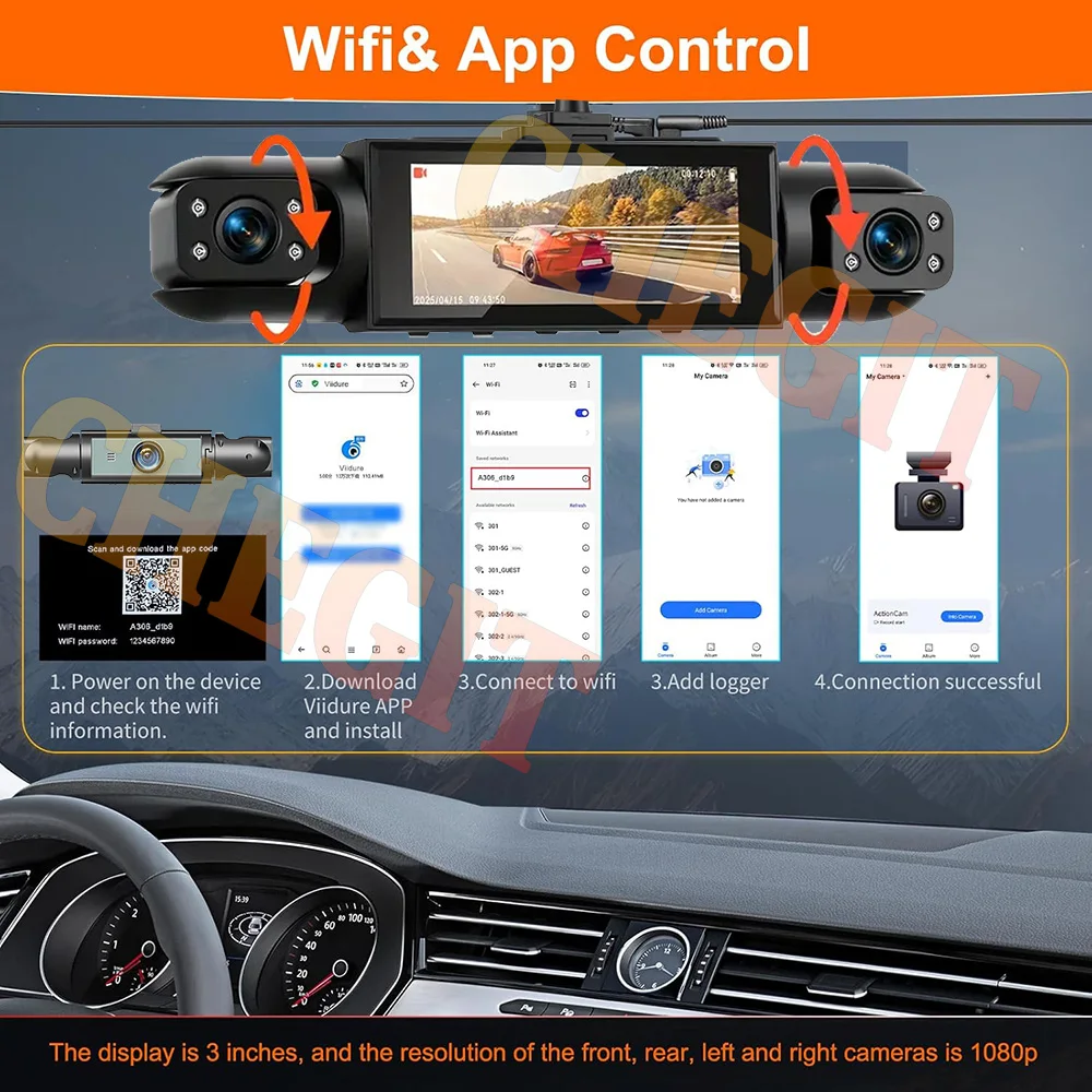 360° Car DVR 4Cameras 1080P WIFI Video Recorder Dash Cam for Car Front Right Left With Rear View camera Night Vision Camera