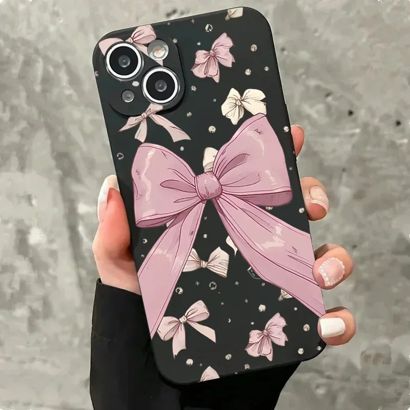 Chic Pink Bowknot Phone Case - Shockproof Non-Slip Soft Cover