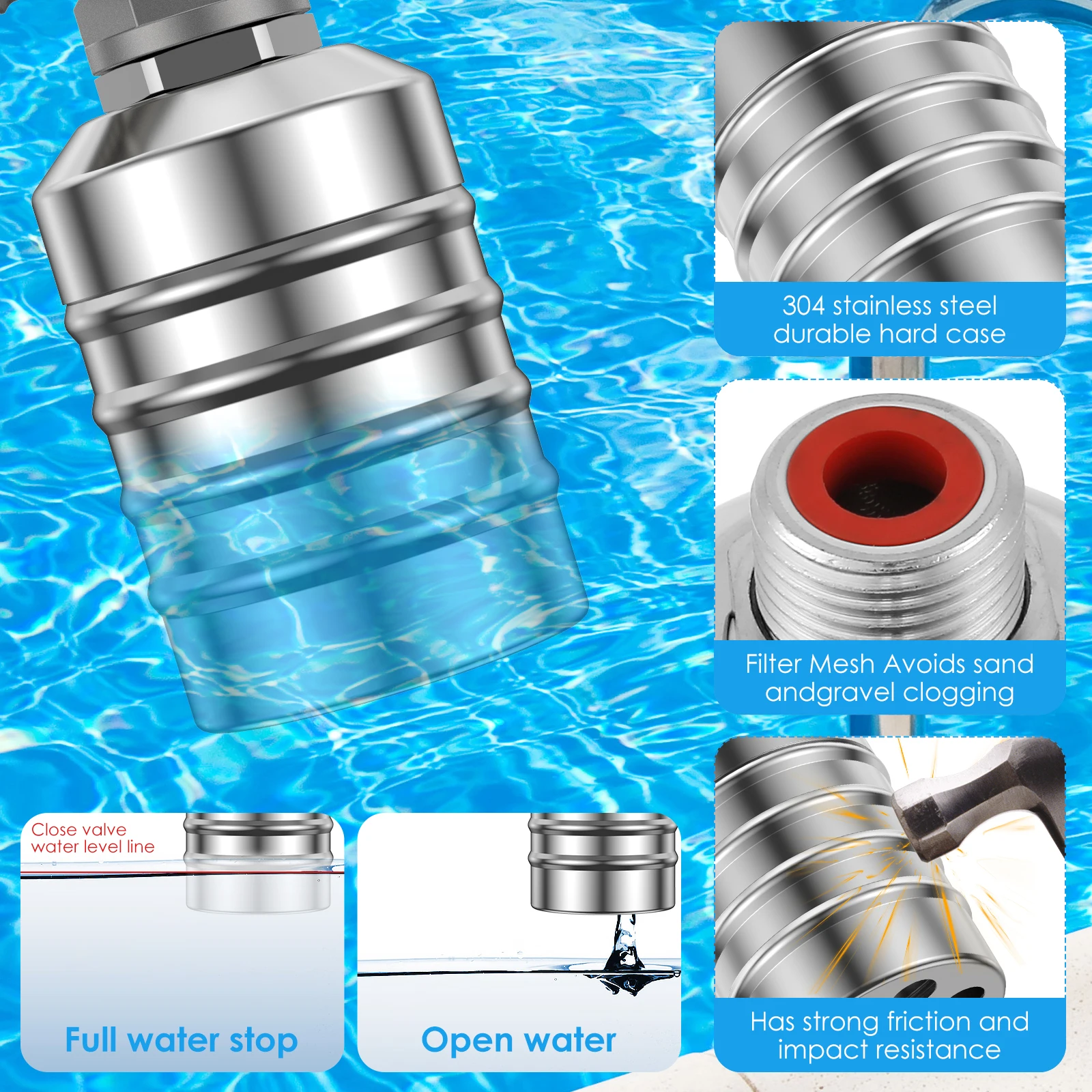 2PCS Automatic Water Level Control Float Valve Stainless Steel Ball Valve Auto Shut Off Water FOR Tank Aquarium Wate