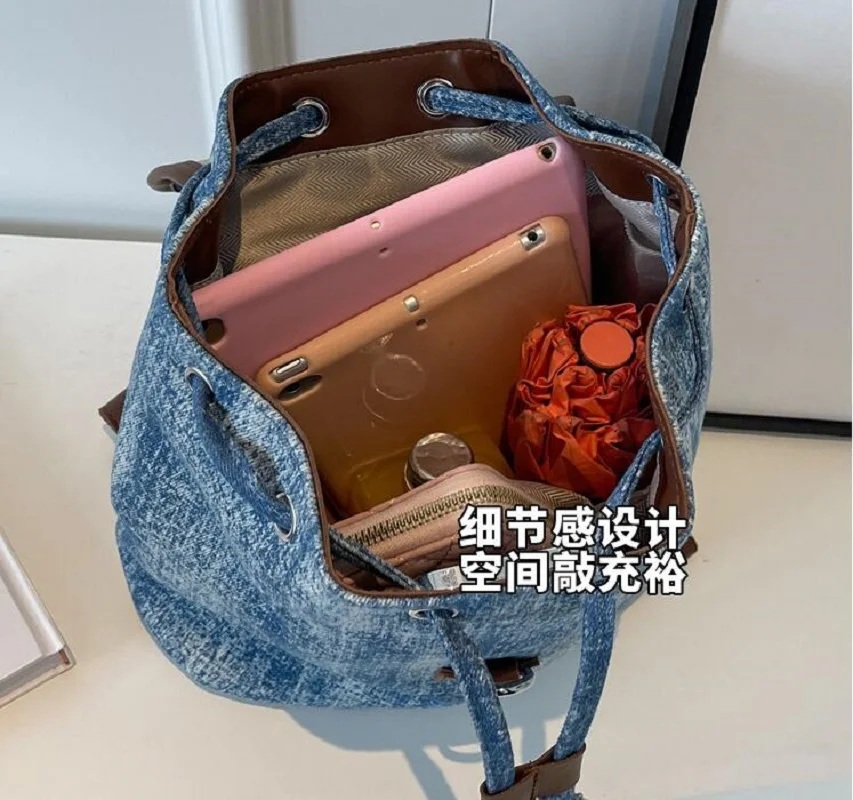 Hot Sale Korean New Fashion Vintage Denim Backpack Large Capacity Canvas Shoulder Bags Student School Bag Travel Rucksack Totes 3
