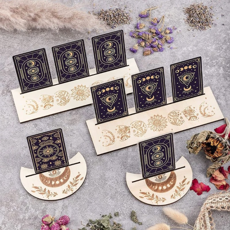

Portable Wooden Tarot Card Display Stand Moon Shape Design Divination Board Tarot Card Holder Set
