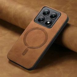 Ultra Thin Magnetic Leather Shockproof Phone Case for Xiaomi 14TPro (Brown)