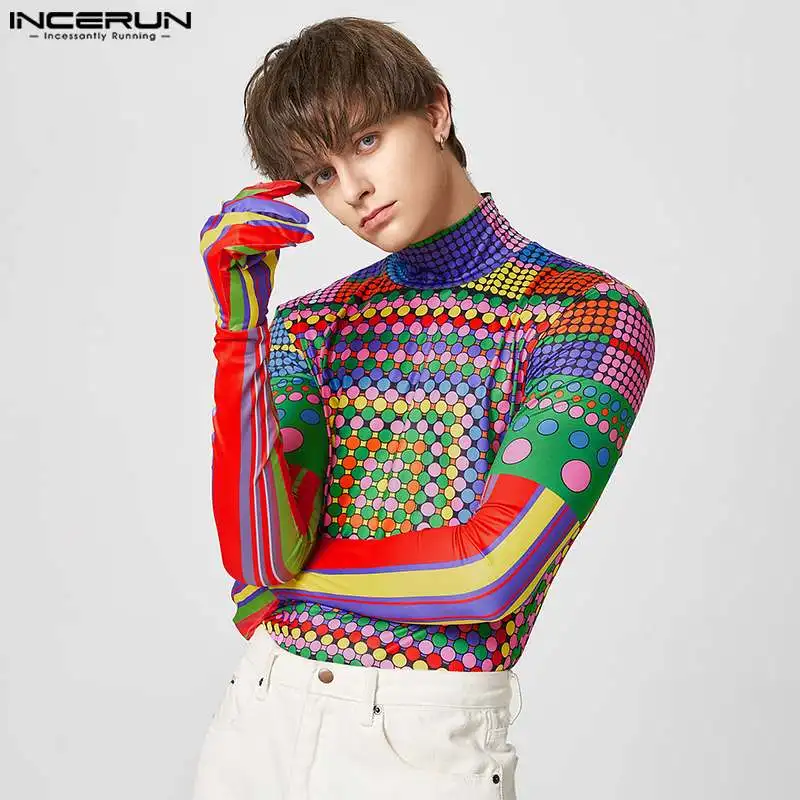 

INCERUN Spring 2023 Fashion Men T Shirt Long Sleeve Gloves Fitness Top Tee Streetwear Camisetas Casual Turtleneck T-shirts S-5XL