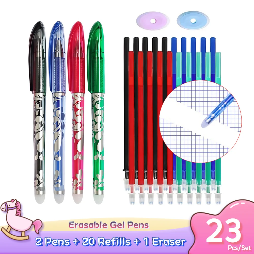 Gel Pens Erasable Neutral Pens Erasable Pen Refills Colored Pens Erasable Gel Pens Erasable Pens Gel Pen Refills Color Pen Set 2 Erasable Gel Pens + 20 Refills + 1 Eraser 0.5mm for School Office