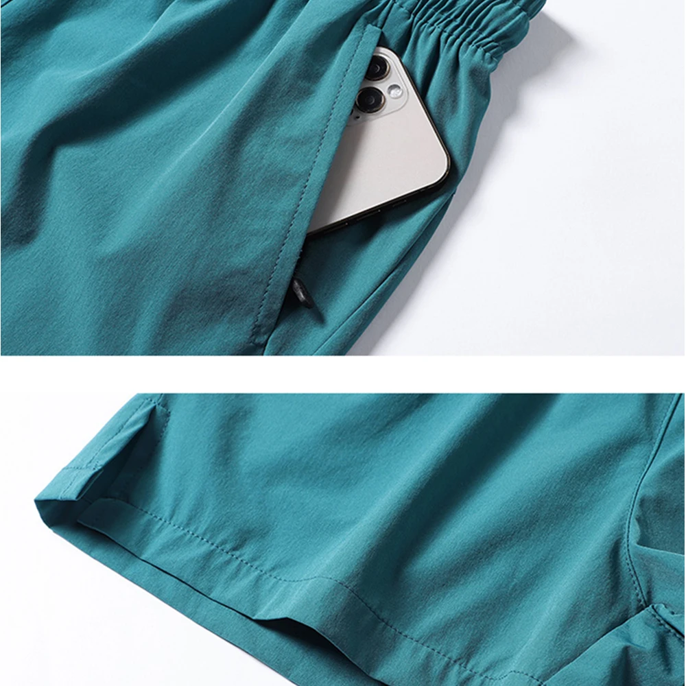 Summer Men's Casual Split Beach Shorts for Sports, Ice Silk Fitness, Running, Breathable Elastic Waist Quick Drying Solid Colors 6