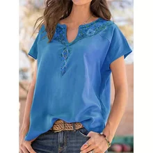 Spring and summer brand women's loose western ethnic wind shawl v-neck t-shirt comfortable short sleeve