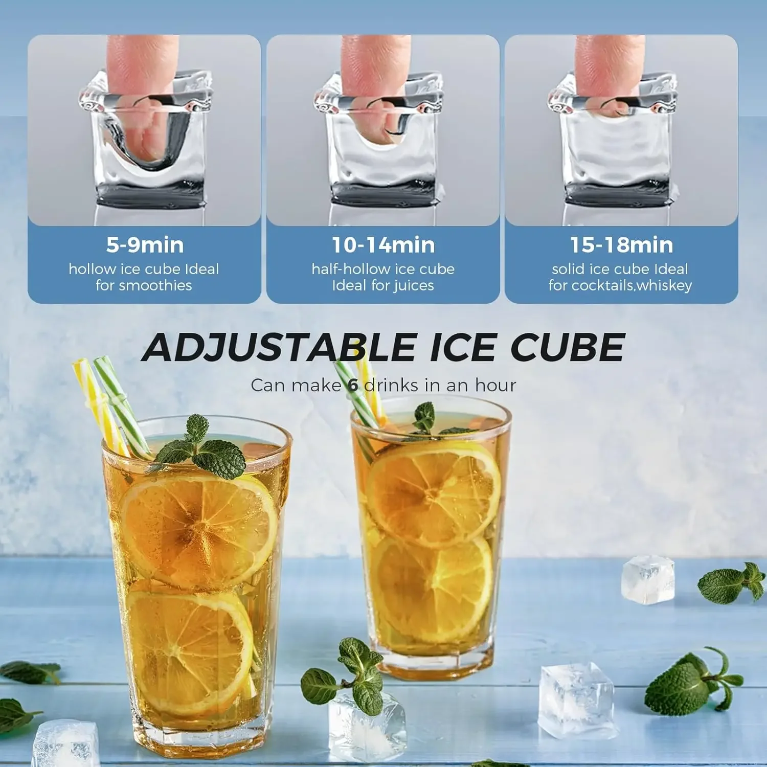 Ice Maker , Portable Ice Cube Maker Machine with 1.5L Detachable Water Tank, 33Lbs/Day, 16Pcs/5-18Mins, 24H Ti 4