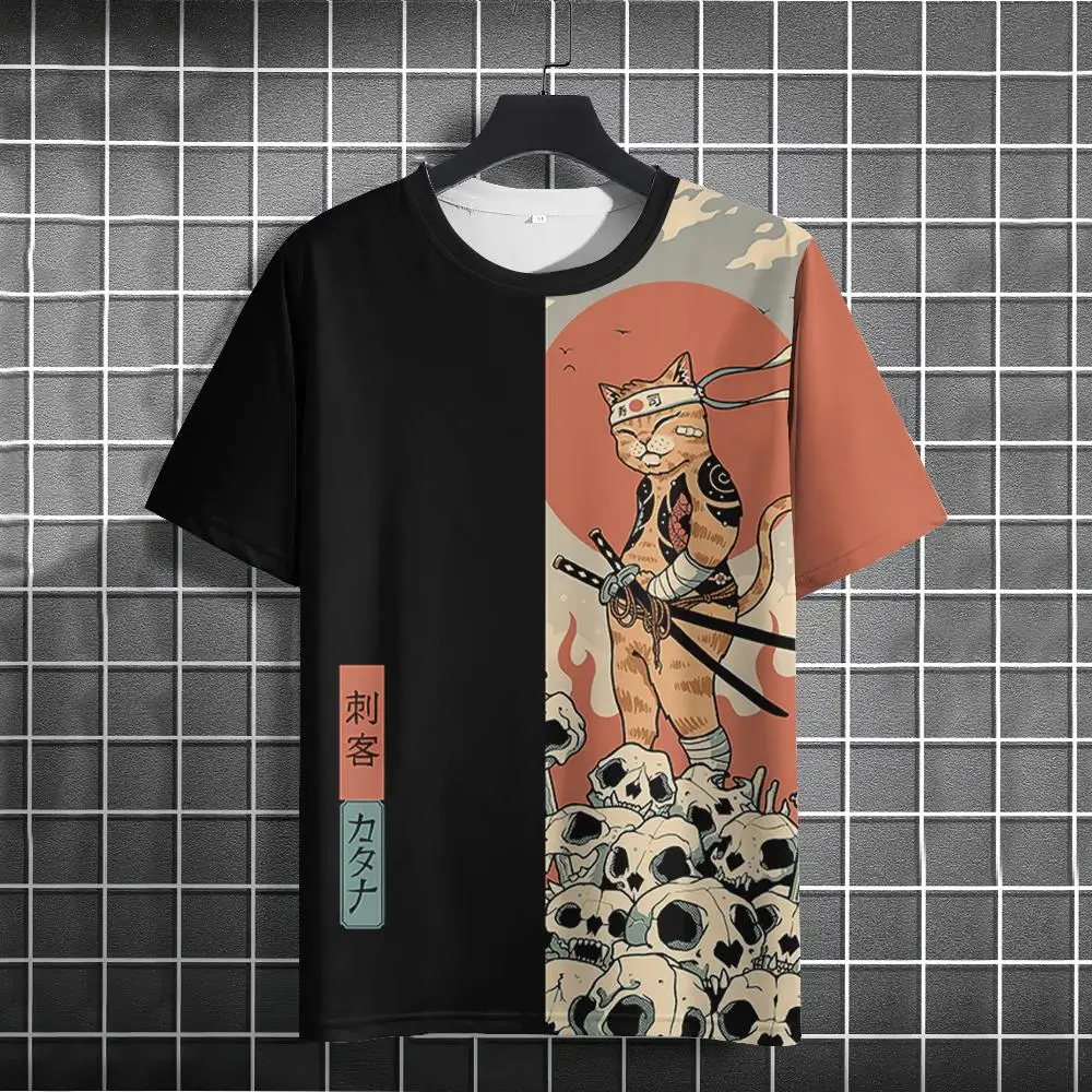 Unisex 2024 T Shirt Men Women Japanese Samurai Cat 3d Printed T Shirts For Casual Fashion Funny Shirt Top Tee Men Clothing