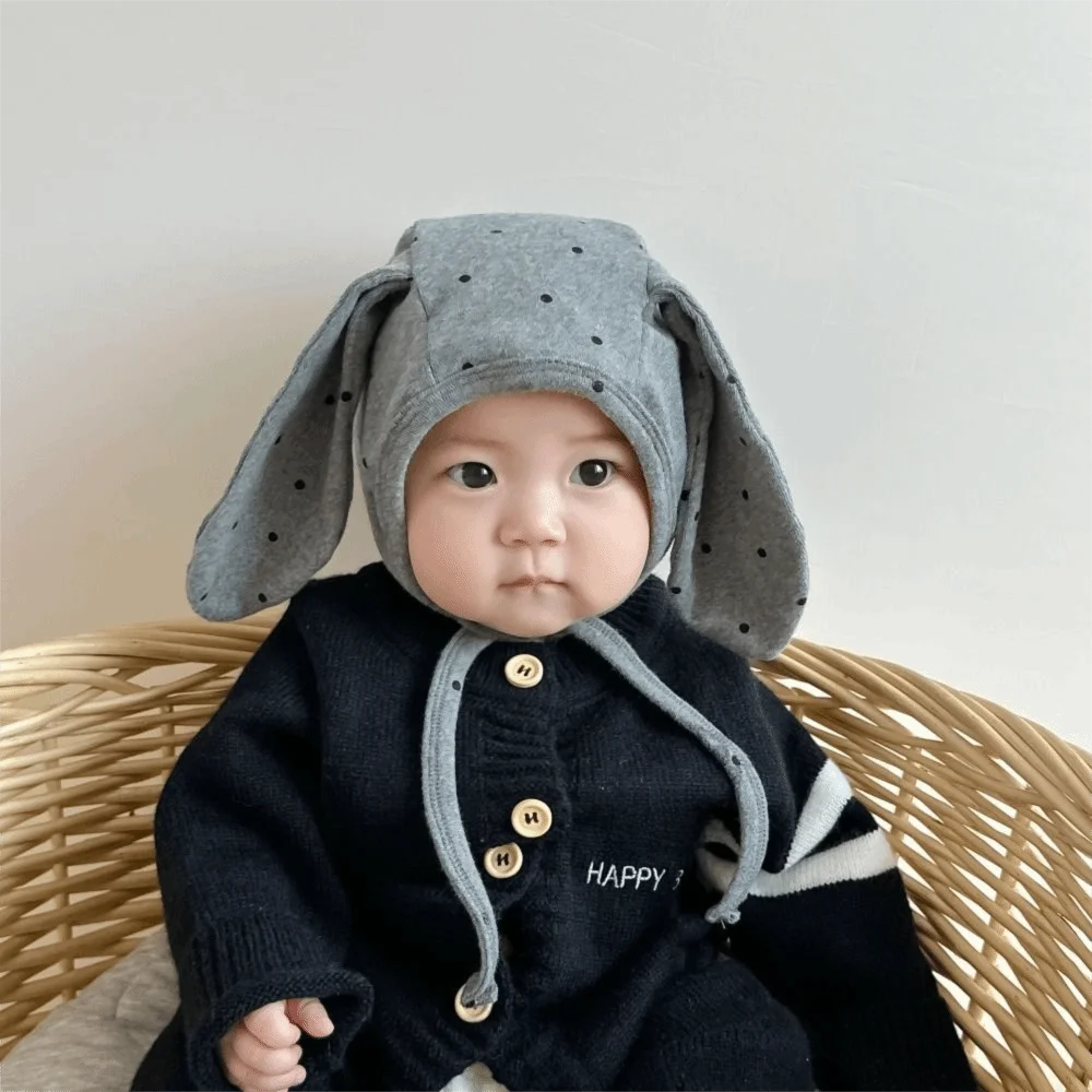 Ins Cute Baby Fetal Cap Cartoon Soft Newborn Rabbit Ear Beanie Hat Sweet Tie Strap Infant Bonnet Hat Boys Girls