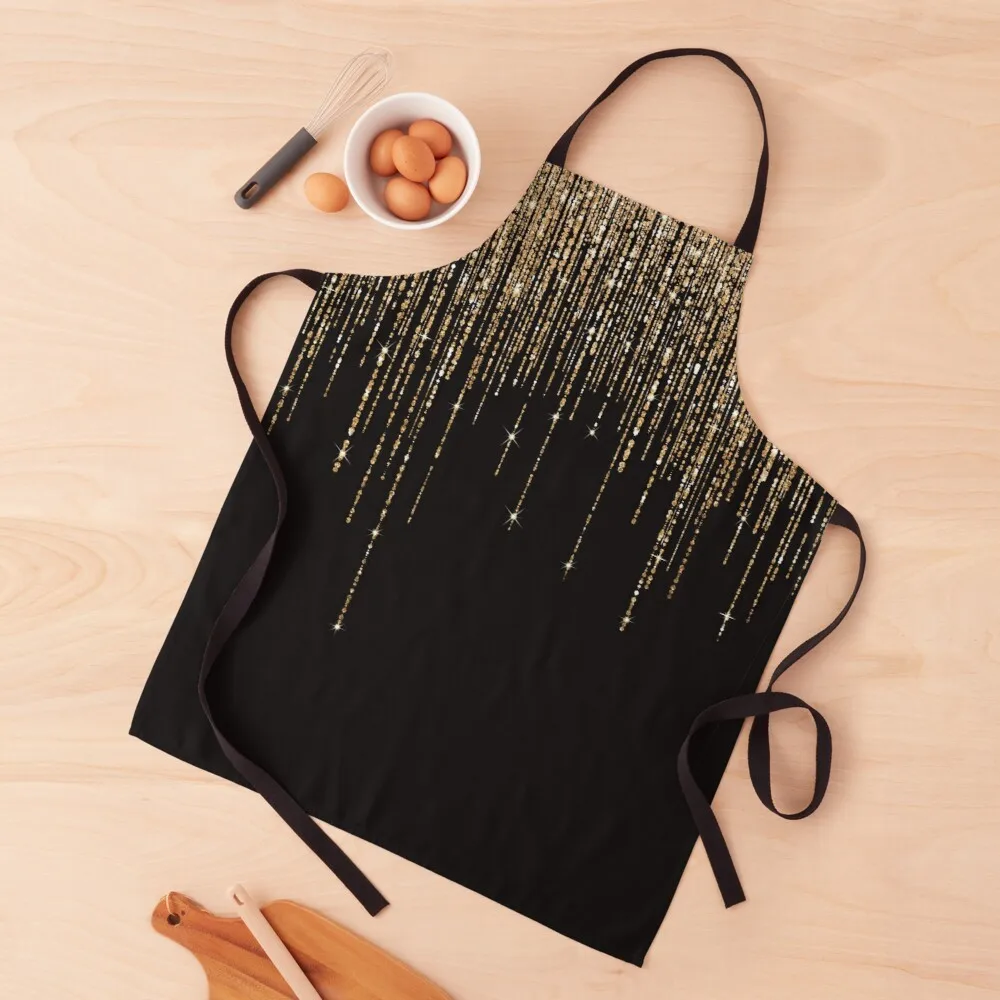 

Luxury Chic Black Gold Sparkly Glitter FringeApron Restaurant Kitchen Equipment