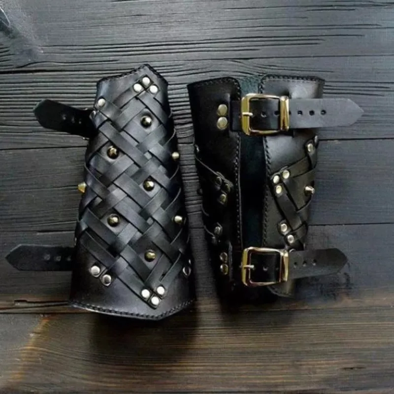Leather Arm Guards, Medieval Bracers Leather Gauntlet Wristband Wrist Armor  Bracer Arm Armor Cuff-E