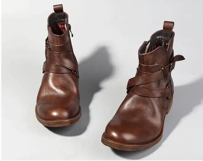 

Winter Fashion casual Martin Boots Buckle short Men boots outdoors boots for men Genuine Leather breathable Ankle Men's Boots