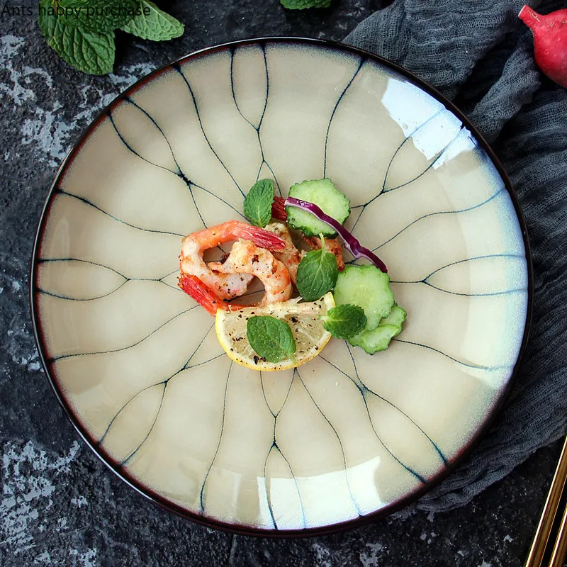 Japanese-style High Grade Kiln Change Glazed Ceramic Sushi Plate Tray Plate Snack Tray Restaurant Dinner Plates Round Tableware dining dish