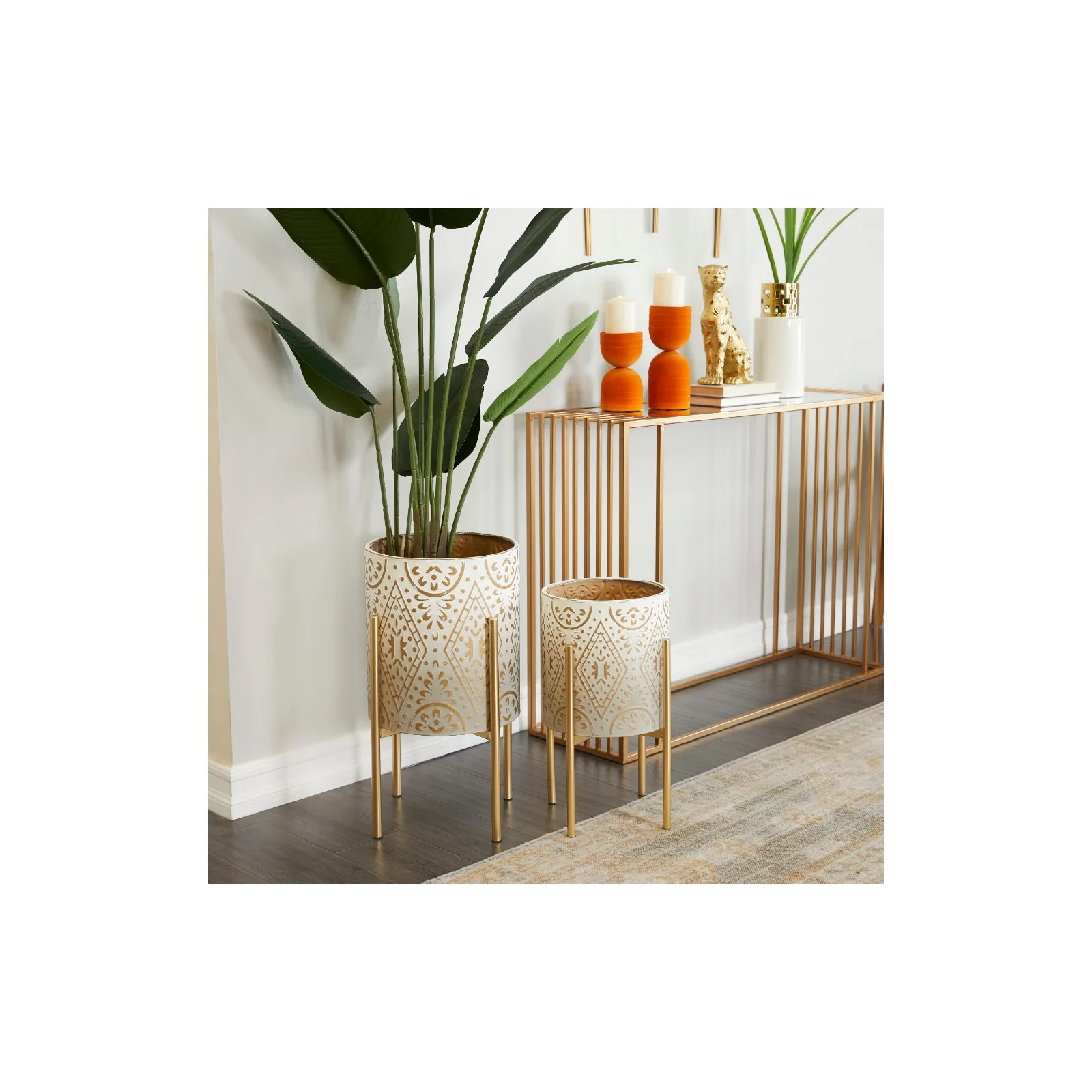 US 23 in., and 19 in. Large Cream Metal Indoor Outdoor Planter with Removable Stand (2- Pack) 4