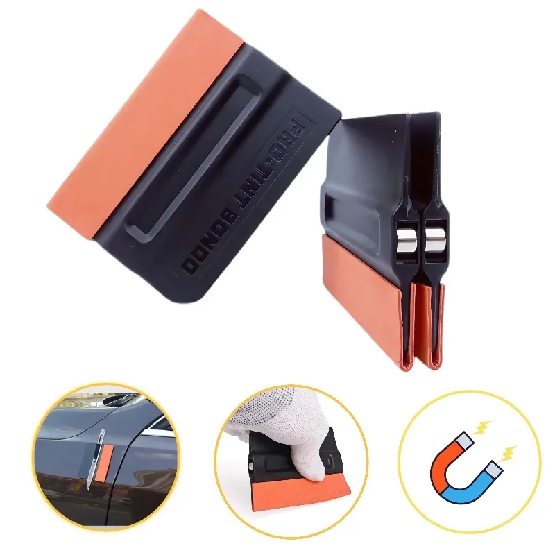 2Pcs Magnetic Vinyl Wrapping Squeegee 4Inch Suede Felt Edge Tint Squeegee Car Window Film Scraper Decal Applicator for Stickers